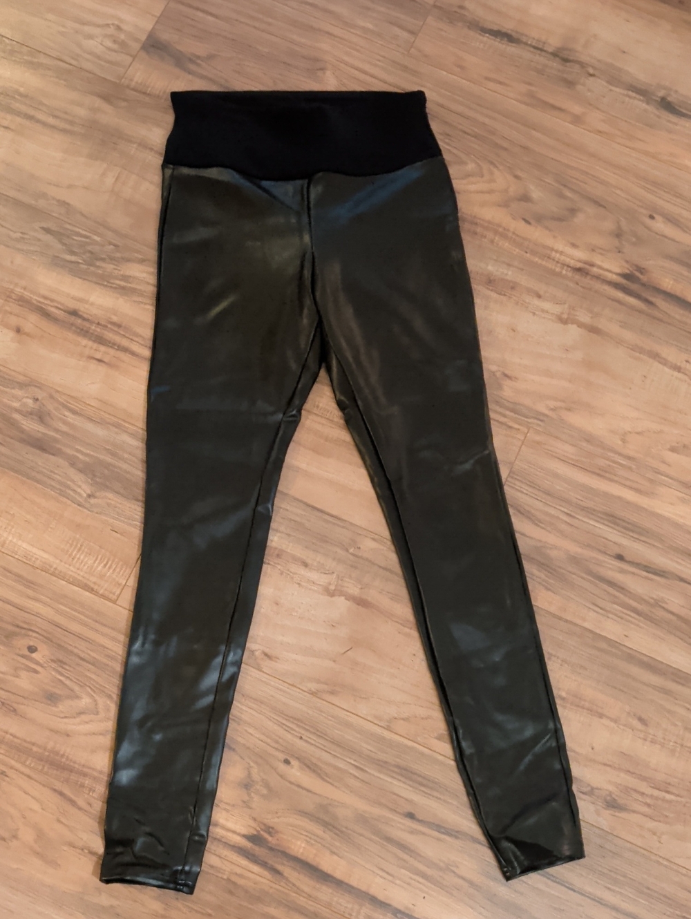 SPANX Black Faux-Leather Leggings with Knit Waistband